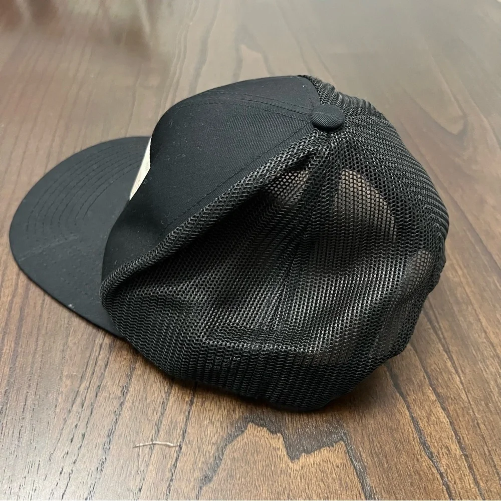 Black Trucker Hat with Bird Stamp Patch